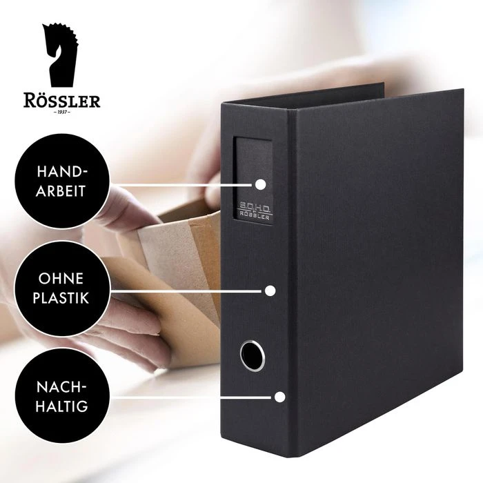 Rössler-Papier Ordner 1317452709 S.O.H.O., Karton, A4, 8,5cm, Schwarz, Mit Rückenschild 8 Rössler-Papier Ordner 1317452709 S.O.H.O., Karton, A4, 8,5cm, Schwarz, Mit Rückenschild – Bild 6