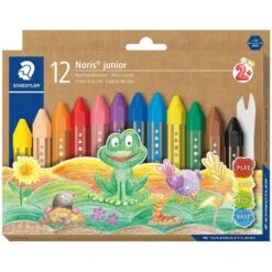 Staedtler Wachsmalstifte Noris Junior 224, Wasserfest, Eckig, Extra Bruchsicher, 12 Stück