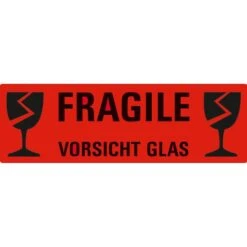 Zweckform Hinweisetiketten 3050, Vorsicht Glas, 38 X 119mm, Selbstklebend, 10 Stück
