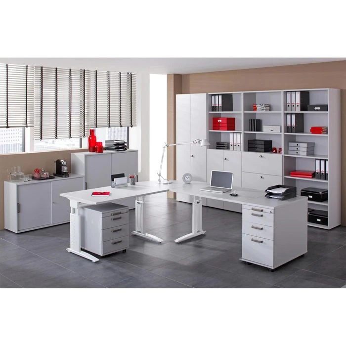 Hammerbacher Schreibtisch U-Serie, Verstellbar, 80 X 68-86 X 80cm, Lichtgrau / Weiß 4 Hammerbacher Schreibtisch U-Serie, Verstellbar, 80 X 68-86 X 80cm, Lichtgrau / Weiß – Bild 2