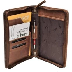 Geschäft Für Bürobedarf 29 Menzo Schreibmappe MB57, A5, Reißverschluss, Braun, Echt Leder