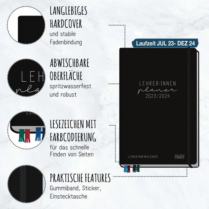 Häfft Lehrerkalender Black Edition, 1 Woche Auf 2 Seiten, A5+ 8 Häfft Lehrerkalender Black Edition, 1 Woche Auf 2 Seiten, A5+ – Bild 6