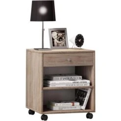 VCM Beistellschrank Rolda 913911, Sonoma Eiche, Mit Schublade Und Rollen, 45x54x38cm