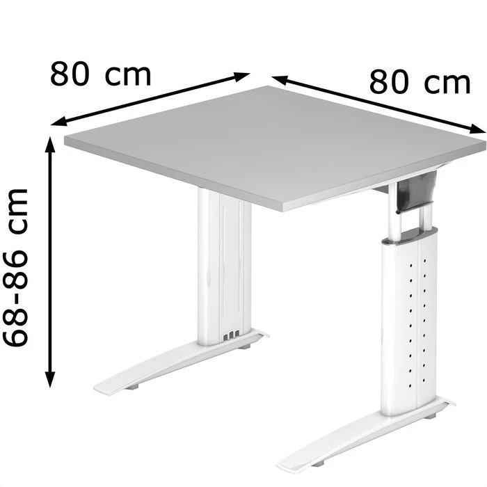 Hammerbacher Schreibtisch U-Serie, Verstellbar, 80 X 68-86 X 80cm, Lichtgrau / Weiß 7 Hammerbacher Schreibtisch U-Serie, Verstellbar, 80 X 68-86 X 80cm, Lichtgrau / Weiß – Bild 5