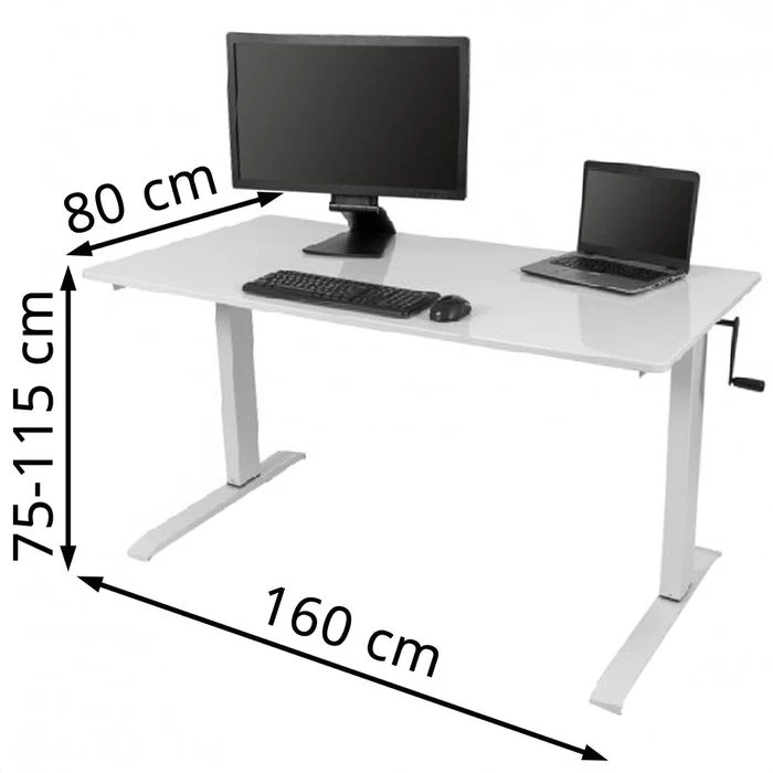 Luxor Schreibtisch SUD-C-W-160, Weiß, Manuell Verstellbar Mit Kurbel 160 X 75-115 X 80cm 4 Luxor Schreibtisch SUD-C-W-160, Weiß, Manuell Verstellbar Mit Kurbel 160 X 75-115 X 80cm – Bild 2