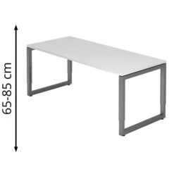 Hammerbacher Schreibtisch R-Serie, Weiß / Graphit, Höhenverstellbar, 180 X 65-85 X 80cm