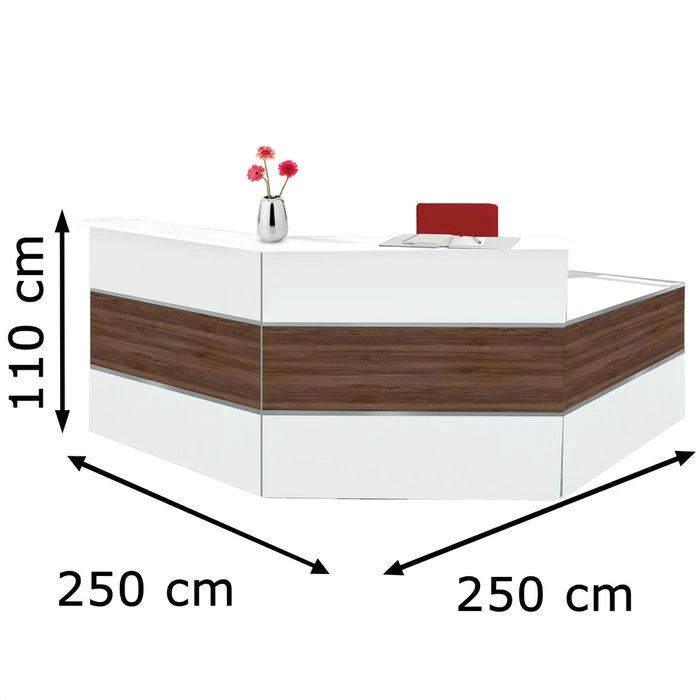 Kerkmann Empfangstheke Atlantis, Nussbaum / Weiß, 250 X 110 X 250cm, Winkeltheke Mit Anbautisch 4 Kerkmann Empfangstheke Atlantis, Nussbaum / Weiß, 250 X 110 X 250cm, Winkeltheke Mit Anbautisch – Bild 2
