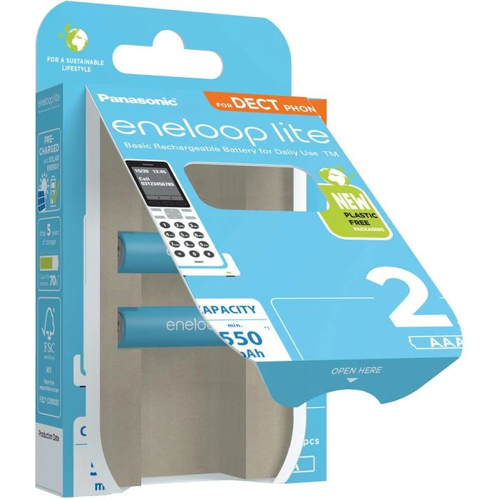 Panasonic Akkus Eneloop Lite BK-4LCCE, AAA 550 MAh, Micro, R3, HR03, NiMH, DECT, 2 Stück 7 Panasonic Akkus Eneloop Lite BK-4LCCE, AAA 550 MAh, Micro, R3, HR03, NiMH, DECT, 2 Stück – Bild 5