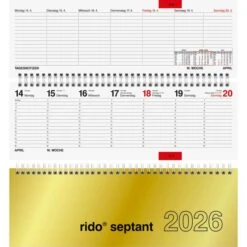 Rido-Ide Tischkalender 7036121913 Septant, 1 Woche Auf 2 Seiten, Quer, Register, 30 X 10 Cm