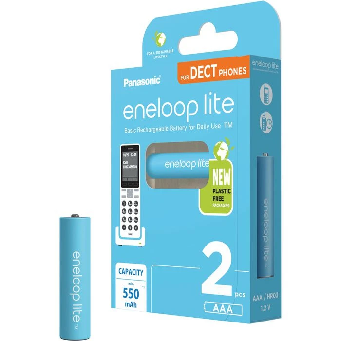 Panasonic Akkus Eneloop Lite BK-4LCCE, AAA 550 MAh, Micro, R3, HR03, NiMH, DECT, 2 Stück 5 Panasonic Akkus Eneloop Lite BK-4LCCE, AAA 550 MAh, Micro, R3, HR03, NiMH, DECT, 2 Stück – Bild 3