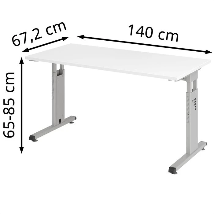 Hammerbacher Schreibtisch O-Serie, Weiß, Verstellbar, 140 X 65-85 X 67,2cm, Mini Office 4 Hammerbacher Schreibtisch O-Serie, Weiß, Verstellbar, 140 X 65-85 X 67,2cm, Mini Office – Bild 2