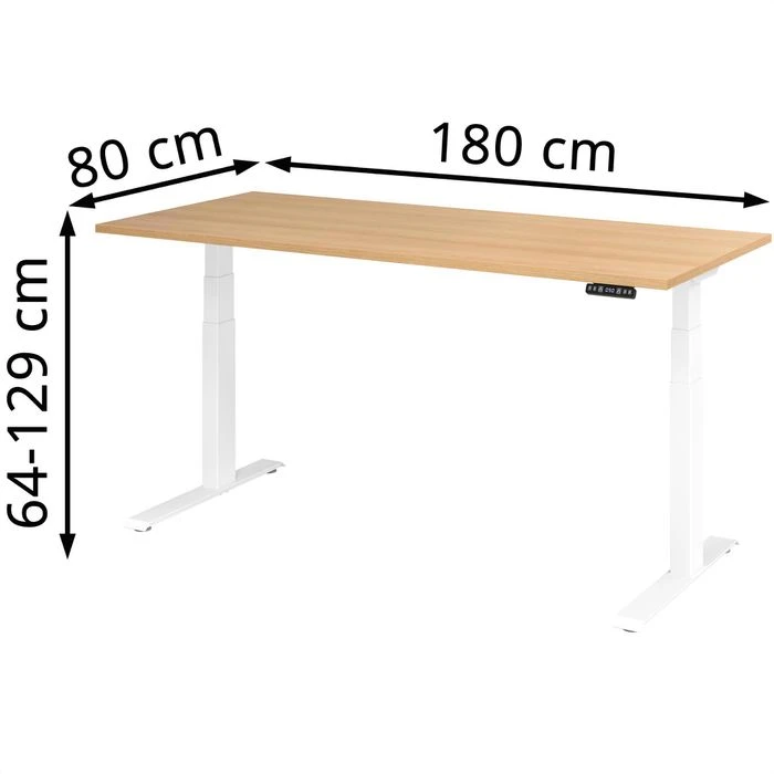 Hammerbacher Schreibtisch XDKB 19, Eiche, Elektrisch Höhenverstellbar, 180 X 64-129 X 80cm 4 Hammerbacher Schreibtisch XDKB 19, Eiche, Elektrisch Höhenverstellbar, 180 X 64-129 X 80cm – Bild 2