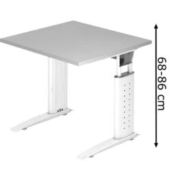 Hammerbacher Schreibtisch U-Serie, Verstellbar, 80 X 68-86 X 80cm, Lichtgrau / Weiß