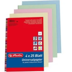 Herlitz Kopierpapier 5031612, A4, 80g/qm, Pastell Farbig Sortiert, 4 X 25 Blatt, 100 Blatt