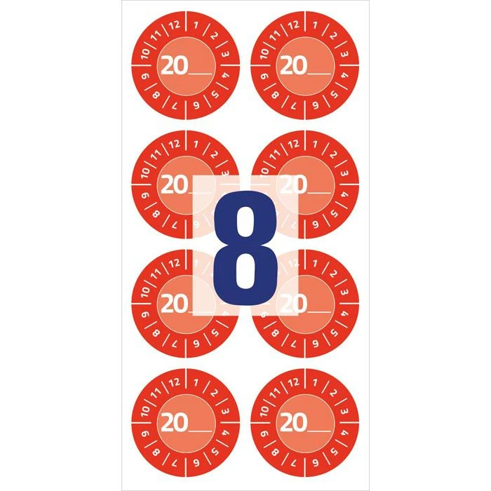Zweckform Prüfplaketten 7901, Mit Jahreszahl 20XX, Rot, Ø 30mm, Aus Vinyl, 80 Stück, Individuell 5 Zweckform Prüfplaketten 7901, Mit Jahreszahl 20XX, Rot, Ø 30mm, Aus Vinyl, 80 Stück, Individuell – Bild 3