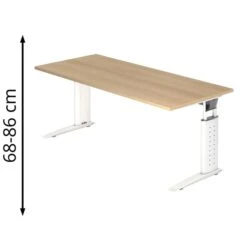 Hammerbacher Schreibtisch U-Serie, Verstellbar, 180 X 68-86 X 80cm, Eiche / Weiß