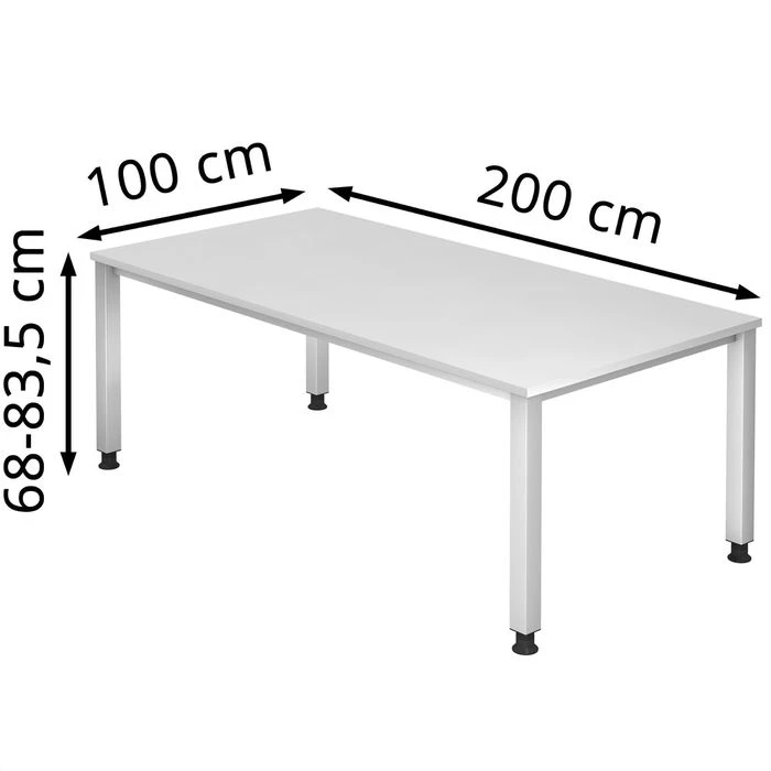 Hammerbacher Schreibtisch Q-Serie, Weiß, Höhenverstellbar, 200 X 68-83,5 X 100cm 4 Hammerbacher Schreibtisch Q-Serie, Weiß, Höhenverstellbar, 200 X 68-83,5 X 100cm – Bild 2