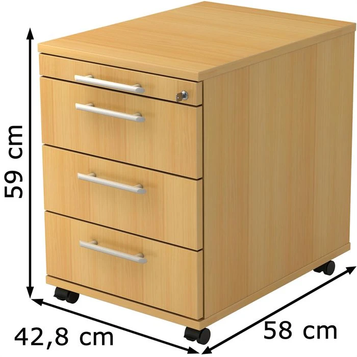 Hammerbacher Rollcontainer N-Serie, Holz, Buche, Mit 4 Schüben, Abschließbar, Tiefe 60cm 4 Hammerbacher Rollcontainer N-Serie, Holz, Buche, Mit 4 Schüben, Abschließbar, Tiefe 60cm – Bild 2