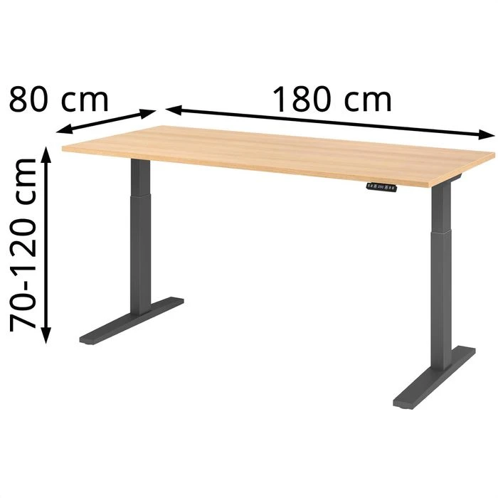 Hammerbacher Schreibtisch XMKA 19, Eiche, Elektrisch Höhenverstellbar, 180 X 70-120 X 80cm 4 Hammerbacher Schreibtisch XMKA 19, Eiche, Elektrisch Höhenverstellbar, 180 X 70-120 X 80cm – Bild 2