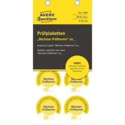 Zweckform Prüfplaketten 7905, Nächster Prüftermin, 20XX Gelb, Ø 30mm, Aus Vinyl, 80 Stück Individuell -Geschäft Für Bürobedarf a78a1ecb739ec608391450e3880f23f078c01c02 pruefplaketten zweckform 7905 naechster prueftermin