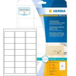 Herma Adressetiketten 8670 Special, Transparent, 63,5 X 38,1mm, Auf A4, Wetterfest, 525 Stück