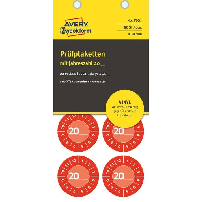Zweckform Prüfplaketten 7901, Mit Jahreszahl 20XX, Rot, Ø 30mm, Aus Vinyl, 80 Stück, Individuell 4 Zweckform Prüfplaketten 7901, Mit Jahreszahl 20XX, Rot, Ø 30mm, Aus Vinyl, 80 Stück, Individuell – Bild 2