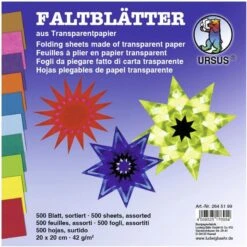 Ursus Faltblätter 2645199, Aus Transparentpapier, 20 X 20cm, 42g/m², 10 Farben Sortiert, 500 Blatt