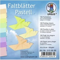 Ursus Faltblätter 3156899, Aus Tonzeichenpapier, 10x10cm 130g/m² Pastell 10 Farben 100 Blatt