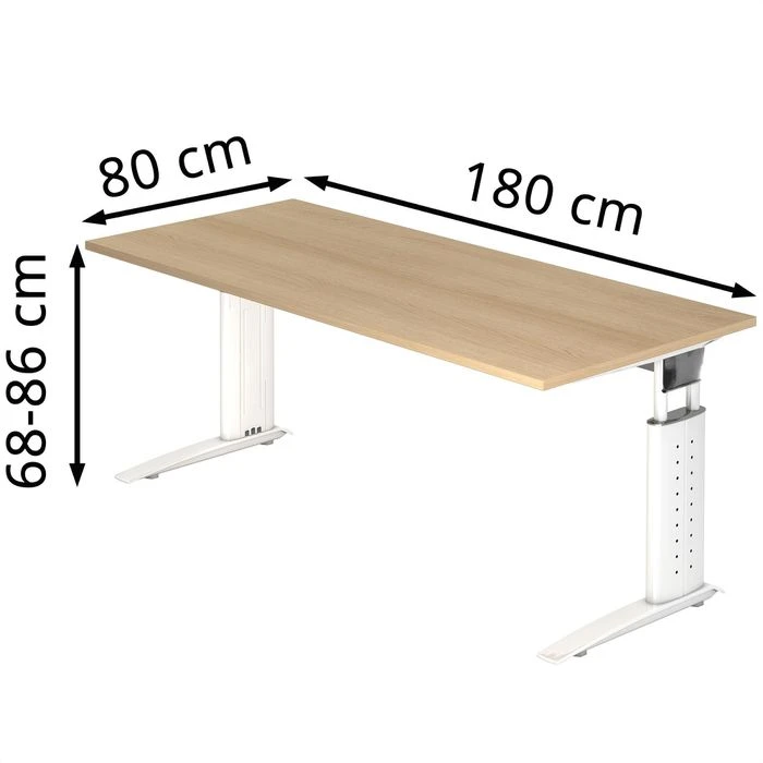 Hammerbacher Schreibtisch U-Serie, Verstellbar, 180 X 68-86 X 80cm, Eiche / Weiß 4 Hammerbacher Schreibtisch U-Serie, Verstellbar, 180 X 68-86 X 80cm, Eiche / Weiß – Bild 2