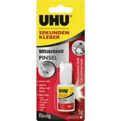 UHU® UHU Sekundenkleber 45545 Blitzschnell Pinsel, Flüssig, Extra Stark, Wasserfest, Mit Pinsel, 5g