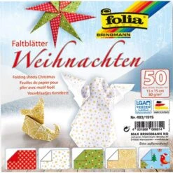 Folia Faltblätter 493/1515 Weihnachten, 15 X 15cm, 80g/qm, 5 Motive Sortiert, 50 Blatt