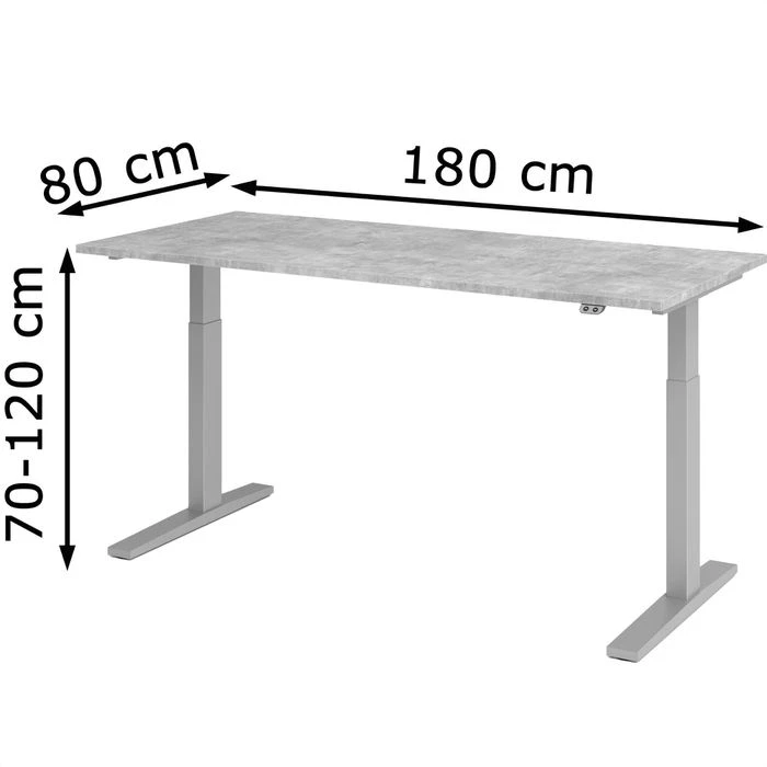Hammerbacher Schreibtisch XMKA 19, Beton, Elektrisch Höhenverstellbar, 180 X 70-120 X 80cm 4 Hammerbacher Schreibtisch XMKA 19, Beton, Elektrisch Höhenverstellbar, 180 X 70-120 X 80cm – Bild 2
