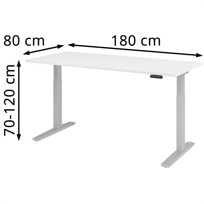 Hammerbacher Schreibtisch XMKA 19, Weiß, Elektrisch Höhenverstellbar, 180 X 70-120 X 80cm 4 Hammerbacher Schreibtisch XMKA 19, Weiß, Elektrisch Höhenverstellbar, 180 X 70-120 X 80cm – Bild 2