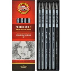 Koh-I-Noor Graphite-Set 8915 Progresso 6, Graphit-Vollminenstifte + Aquarellstift, 6-teilig
