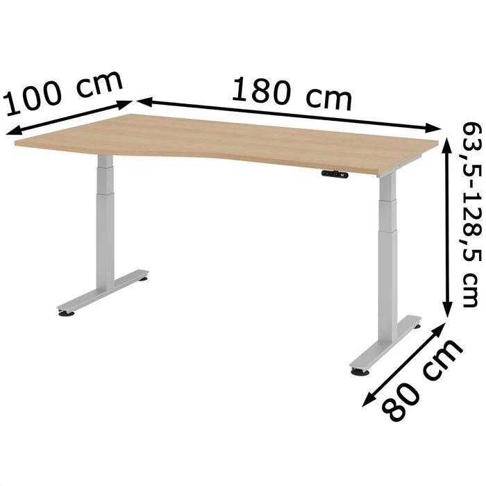 Hammerbacher Schreibtisch XDSM 18, Eiche, Elektrisch Höhenverstellbar, 180 X 100cm, Freiform 4 Hammerbacher Schreibtisch XDSM 18, Eiche, Elektrisch Höhenverstellbar, 180 X 100cm, Freiform – Bild 2