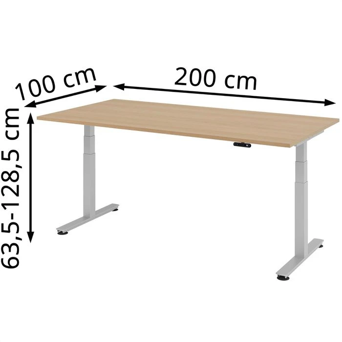 Hammerbacher Schreibtisch XDSM 2E, Eiche, Elektrisch Verstellbar, 200 X 63,5-128,5 X 100cm 4 Hammerbacher Schreibtisch XDSM 2E, Eiche, Elektrisch Verstellbar, 200 X 63,5-128,5 X 100cm – Bild 2