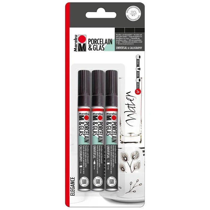 Marabu Porzellanstifte 012300084 Porcelain & Glas, Elegance, Schwarz, 0,8 + 2-4 & 1-2 Mm, 3 Stück 3 Marabu Porzellanstifte 012300084 Porcelain & Glas, Elegance, Schwarz, 0,8 + 2-4 & 1-2 Mm, 3 Stück